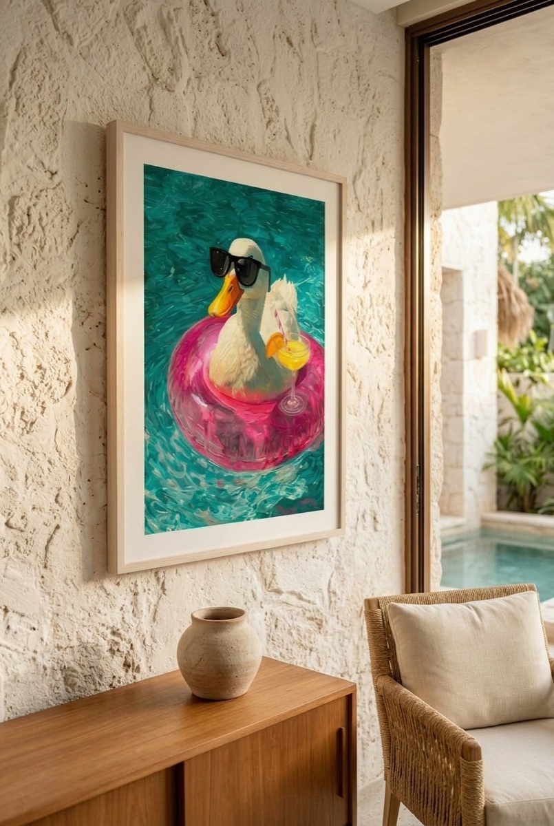 Affiche canard en piscine — patio